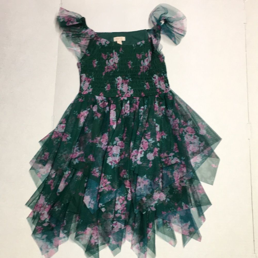 Zenzi Emerald Green Floral Tulle Dress